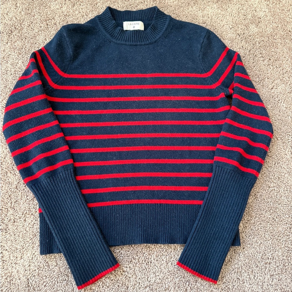 La Ligne Striped Navy and Red nautical coastal Crew Neck Sweater xxs